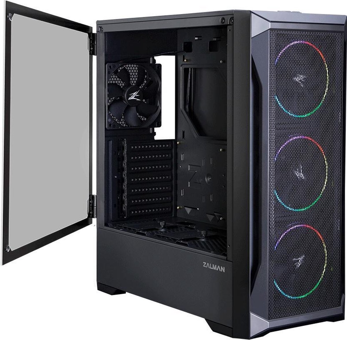 Zalman Z8 MS ATX Mid Tower PC Case, ARGB fan front 3 x 120 mm, 1 x rear 120 mm, Mesh Front, Tempered Glass side panel