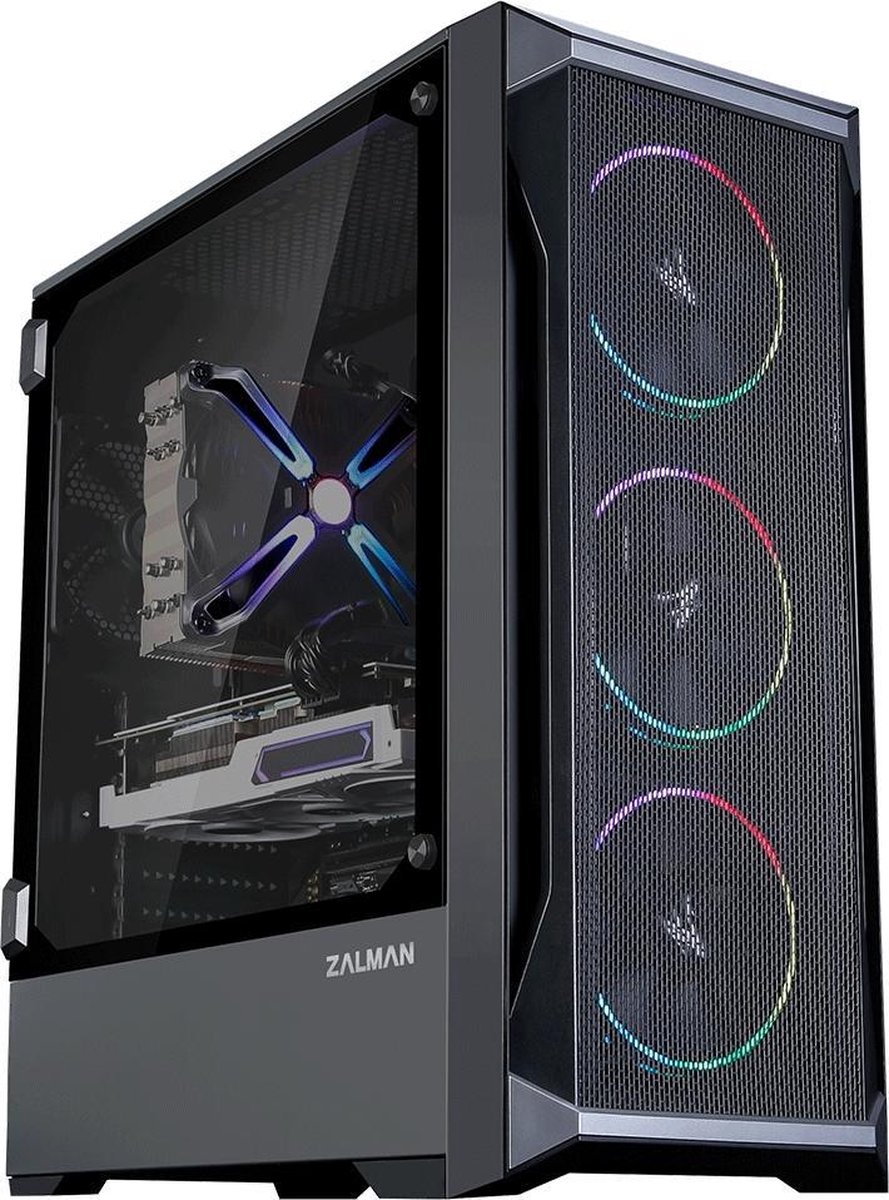Zalman Z8 MS ATX Mid Tower PC Case, ARGB fan front 3 x 120 mm, 1 x rear 120 mm, Mesh Front, Tempered Glass side panel